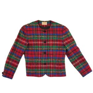 Vintage Pendleton Women's Size Medium 8 Red Plaid Wool Collarless Blazer Jacket